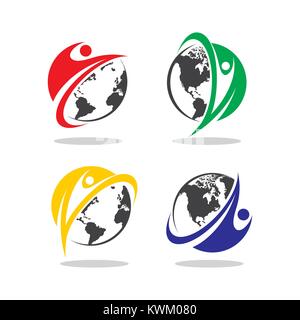 Vector man and planet vector logo Stock Vector