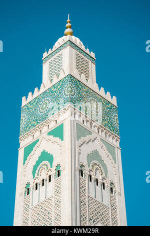 Low angle view of Mosque Hassan II against clear sky Stock Photo
