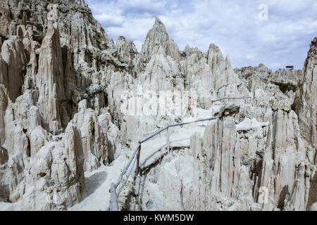 Incredible moon like area with unique lunar landscapes and bizarre geological formations in Valle de la Luna, La Paz, Bolivia Stock Photo