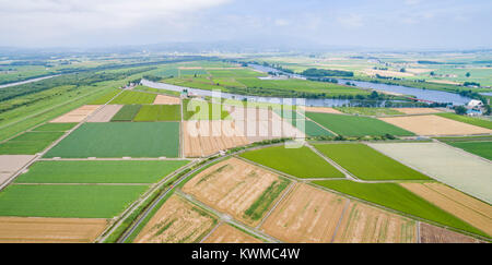 Ishikari Plain and Ishikari River, Bibai City, Hokkaido, Japan Stock Photo