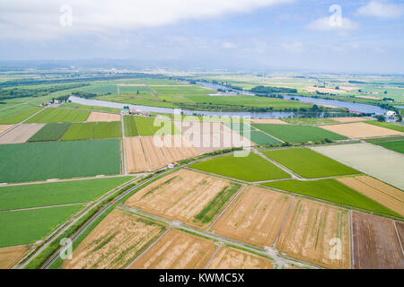 Ishikari Plain and Ishikari River, Bibai City, Hokkaido, Japan Stock Photo