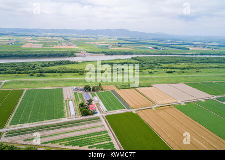 Ishikari Plain and Ishikari River, Bibai City, Hokkaido, Japan Stock Photo