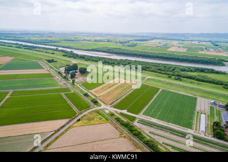 Ishikari Plain and Ishikari River, Bibai City, Hokkaido, Japan Stock Photo