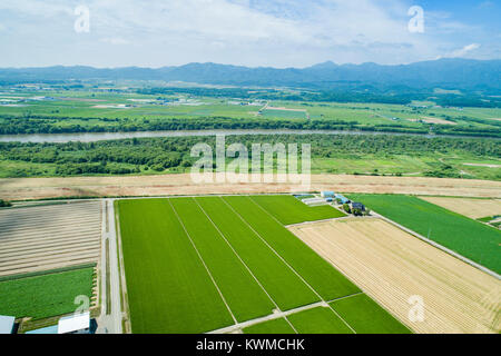 Ishikari Plain and Ishikari River, Bibai City, Hokkaido, Japan Stock Photo