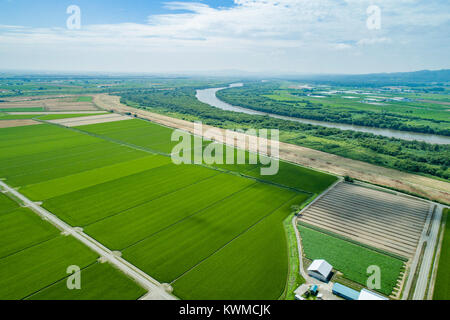 Ishikari Plain and Ishikari River, Bibai City, Hokkaido, Japan Stock Photo