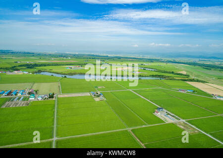 Ishikari Plain and Ishikari River, Urausu Town, Kabato District, Hokkaido, Japan Stock Photo