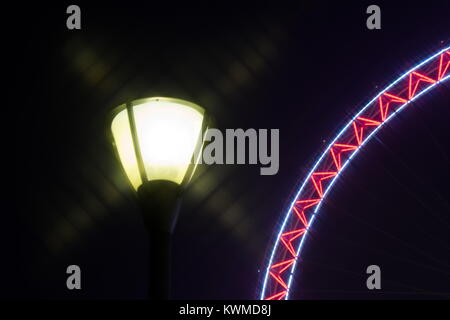 Tianji, Tianji, China. 30th Dec, 2017. Tianjin, CHINA-30th December 2017:(EDITORIAL USE ONLY. CHINA OUT) .The Eye of Tianjin is a 120-metre (394 feet) tall giant ferris wheel built above the Yongle Bridge (formerly Chihai Bridge), over the Haihe River in Tianjin, China. It is claimed to be the only such wheel to have been constructed over a bridge in the world. It is known as one of the landmarks of Tianjin City. Credit: SIPA Asia/ZUMA Wire/Alamy Live News Stock Photo