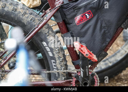 Davenport, Iowa, USA. 3rd Dec, 2016. A close up shows one of the many fat-bikes present for a ride in Davenport on Saturday, December 3, 2016. Over 100 fat-bike riders turned out to celebrate Global Fat-Bike Day with a ride along the riverfront to Credit Island. Credit: Andy Abeyta/Quad-City Times/ZUMA Wire/Alamy Live News Stock Photo