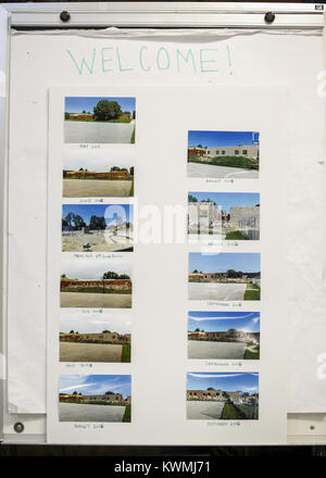 Davenport, Iowa, USA. 14th Sep, 2016. A board shows photos of the progression of construction at Bridgeview Elementary School in Le Claire on Wednesday, September 14, 2016. Bridgeview Elementary in the Pleasant Valley Community School District held an open house after undergoing significant renovation and expansion. Credit: Andy Abeyta/Quad-City Times/ZUMA Wire/Alamy Live News Stock Photo