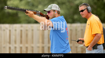 Dewitt, Iowa, USA. 19th June, 2017. North Scott's Trap Shooting team member Braxton Childers 17, is ready to fire on a target, Monday, June 19, 2017, during practice at the Clinton County Sportsmen Club near DeWitt. Credit: John Schultz/Quad-City Times/ZUMA Wire/Alamy Live News Stock Photo