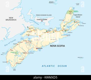 Nova Scotia road map, Canada Stock Vector