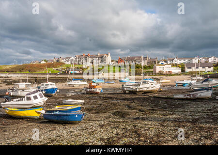 Storm clouds over harbour,Cemaes Bay,Anglesey, Wales, United Kingdom Stock Photo