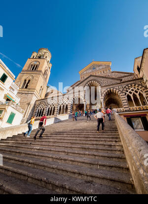 Steps leading to the entrance of Amalfi Cathedral. A tourist destination in Amalfi on the southwest coast of Italy. Stock Photo