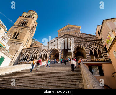 Steps leading to the entrance of Amalfi Cathedral. A tourist destination in Amalfi on the southwest coast of Italy. Stock Photo