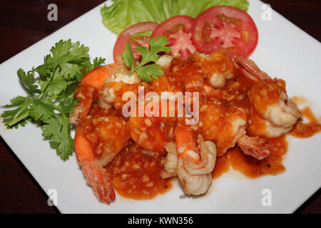 Thai Garlic Prawns In Sweet Chilli Sauce Stock Photo