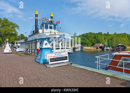 Historic Paddle steamer at the harbour of Prerow, Prerow Strom, Fishland, Mecklenburg-Western Pomerania, Baltic sea, Germany, Europe Stock Photo