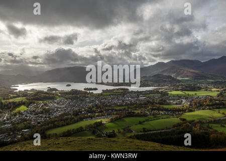Keswick and Derwent Water from Latrigg, Lake District National Park, Cumbria Stock Photo