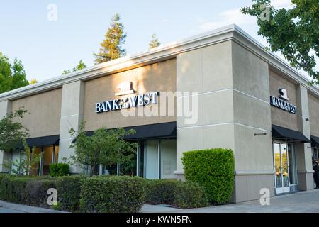 Local branch of Bank of the West, in the San Francisco Bay Area town of San Ramon, California, July 15, 2017. Bank of the West is a subsidiary of BNP Paribas and is a major regional bank in the Western United States. Stock Photo