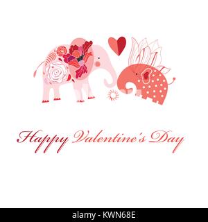 Greeting card in love with elephants on a white background Stock Vector