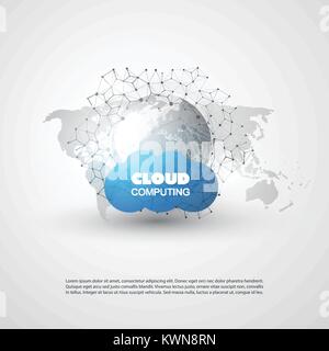 Cloud Computing Design Concept with Wireframe - Digital Network Connections, Technology Background Stock Vector