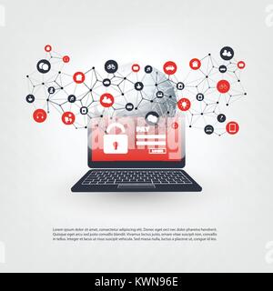 Global Network Vulnerability, Locked Device, Encrypted Files, Lost Documents, Ransomware, Virus, Malware, Fraud, Spam, Phishing, Email Scam, Hacking Stock Vector