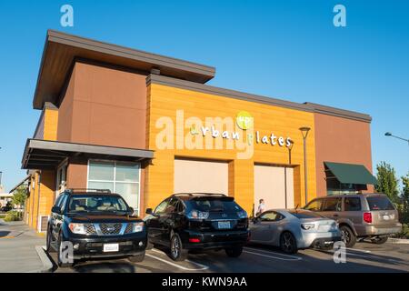 Facade of Urban Plates, a trendy fast casual restaurant in the San Francisco Bay Area town of Dublin, California, July 29, 2017. Stock Photo