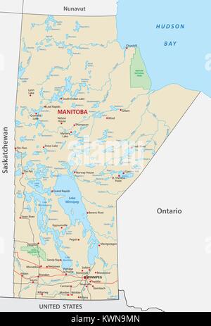 Province manitoba vector road and travel map Stock Vector