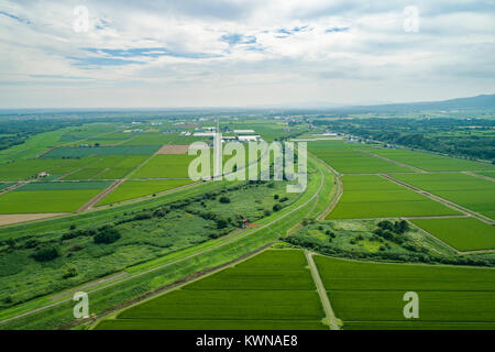 Ishikari Plain and Ishikari River, Urausu Town, Kabato District, Hokkaido, Japan Stock Photo