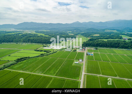 Ishikari Plain and Ishikari River, Urausu Town, Kabato District, Hokkaido, Japan Stock Photo