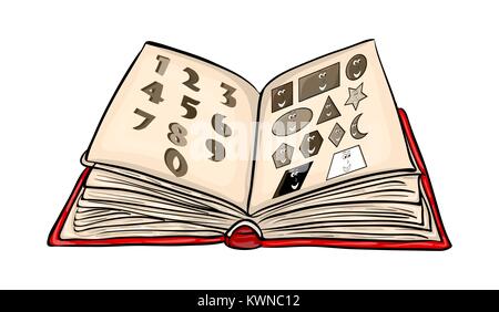 open book cartoon with numbers and shapes isolated on white background Stock Vector