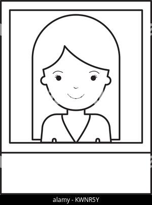 identification photo of woman with long straight hair in black silhouette Stock Vector