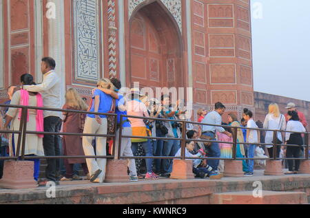 People take photos of Taj Mahal in Agra India Stock Photo