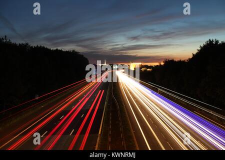 Motorway Car Light Trails at night on the M61, Chorley, Lancashire. UK Stock Photo