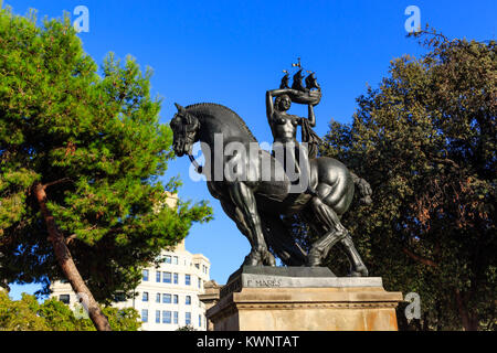 Famous Statue in Placa de Catalunya Barcelona Stock Photo