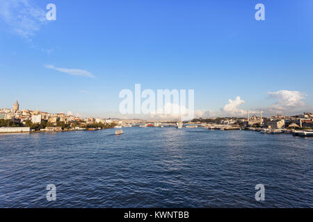 The Galata Bridge (in Turkish Galata  Koprusu) is a bridge that spans the Golden Horn in Istanbul, Turkey Stock Photo