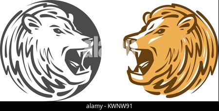 Lion roars logo or label. Animal, wildlife emblem. Vector illustration Stock Vector