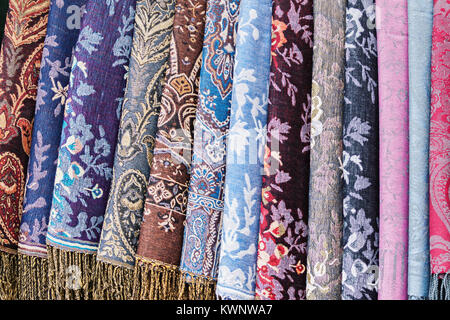 Rolls of decorative fabric as colorful textile background Stock Photo