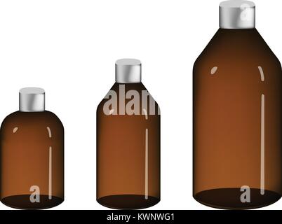 Set of Brown drug bottle isolated on white, vector design Stock Vector