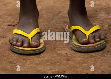 Close up of African persons feet in sandals. Rwanda. Stock Photo