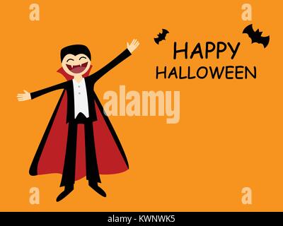 Halloween card with friendly dracula in flat style, vector Stock Vector