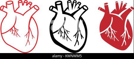 Set of human heart icons in linear style, vector design Stock Vector