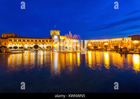 The Government of the Republic of Armenia at night, it is located on Republic Square in Yerevan, Armenia. Stock Photo