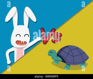 Rabbit versus Tortoise, vector cartoon design Stock Vector