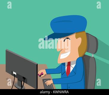 A man is happy while using the desktop computer, vector design Stock Vector