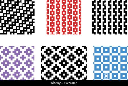 Set of Seamless pixel pattern on white, vector design Stock Vector