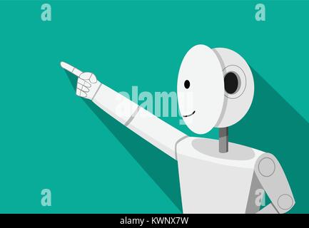 Humanoid robot pointing to something, vector Stock Vector