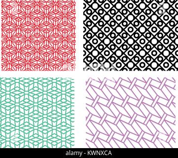 Set of geometric pattern in linear style, vector Stock Vector