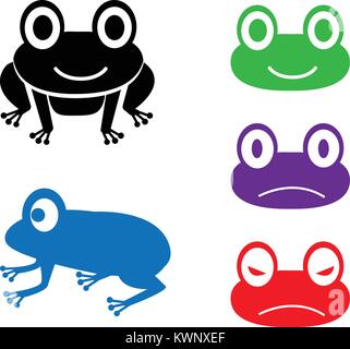 Set of frog icon in cartoon style, vector design Stock Vector