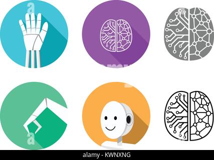 Set of humanoid robot icon in flat style, vector Stock Vector
