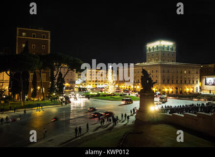 Rome (Italy) - Piazza Venezia square and the Altare della Patria monument, with Christmas decorations and the famous Christmas tree called Spelacchio Stock Photo